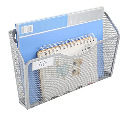 Easypag Mesh Wall File Holder 3 Pockets Hanging File Folder Organizer For Home And Office With Nametag Label, Silver #TOP3