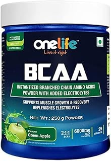VEBA Onelife BCAA 6000mg During/Post Workout Supplement (Flavour - Green Apple, Net Wt - 250 G)