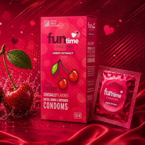 Image of Funtime Juicy Cherry Flavour comdoms Pack of 2 (10pc each) | Dotted, Ribbed & Contoured Lubricated Condoms for Maximum Pleasure Made With Natural Rubber Latex