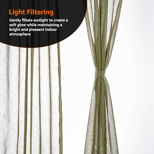 Image of Amazon Basics - Sheer Door Curtains | Light Filtering | 7 Feet | Set of 2 | Plain Design | for Living Room, Bedroom & Balcony | 115 cm x 210cm, Color - Green