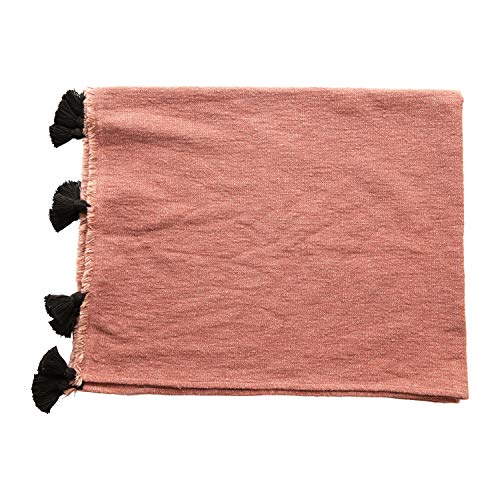 Bloomingville Cotton Blend Tassels, Rose Color & Black Throw, Rose & Black #TOP2