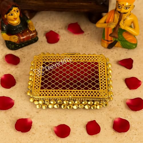 Image of Trendifly Ghungroo Metal Shagun Silver Gold Coin Sikka Chain Storage Anklet Holder Box | Gifting Purpose Decorative Ginni Dibbi | Wedding House Ceremony Pooja Babyshower Rakhi Diwali Return Gift Box