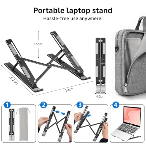 Image of pTron DeskMate M1 15.6 inch Laptop Stand, 7 Adjustable Height, Metal Alloy, Foldable, Portable Tabletop Laptop /Desktop Riser Stand Holder Compatible for MacBook, HP,Dell,Lenovo & All Other Notebook(Black)