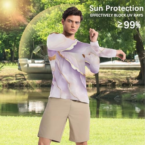 Marble White White Men's UPF 50+ Quick Drying Round Neck UV Sun Protection Long Sleeve Shirts Beach4