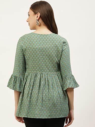 Image of Hisham Women's Stylish Rayon Printed Flared Top for Women | Trendy and Comfortable Green