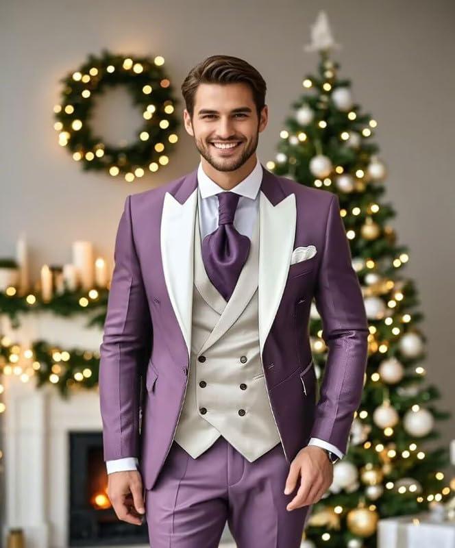Men‘s 3 Piece Slim Fit Suit Wedding Prom Suit for Men Formal Business Elegant Tuxedo4