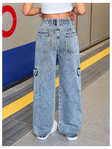 SweatyRocks Girl's Baggy Jeans Elastic High Waisted Straight Denim Pants with Pockets3