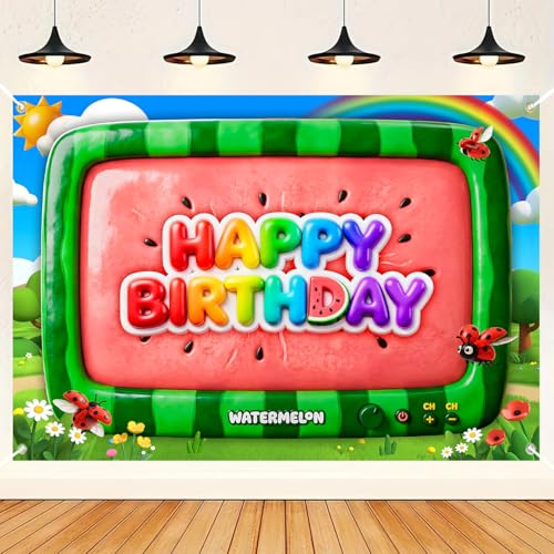 HANYING Watermelon Birthday Backdrop 7x5ft Cartoon Melon Birthday Background Fruit Theme Child Baby Shower Party Photo Background Cake Table Decoration Banner Studio Props HY0153YL