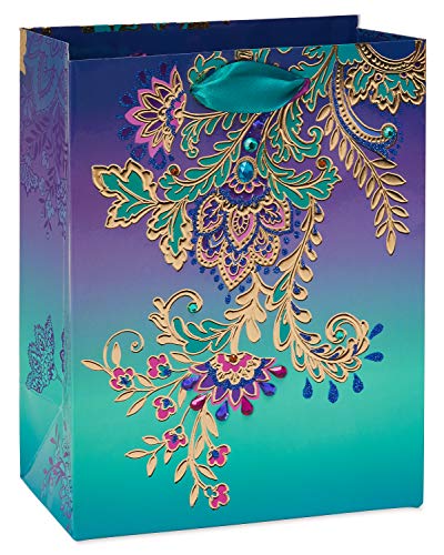 Image of Papyrus 9 inch Medium Gift Bag (Jacobean Floral) for Birthdays, Weddings, Bridal Showers, Baby Showers and All Occasions (1-Bag)