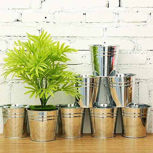 LIVIVO Pack of 12 Galvanised Iron Metal Flower Pots in Weather Resistant Metal for Indoor or Outdoor Use, Ideal for Plants, Herb Collection, Flowers and Shrubs