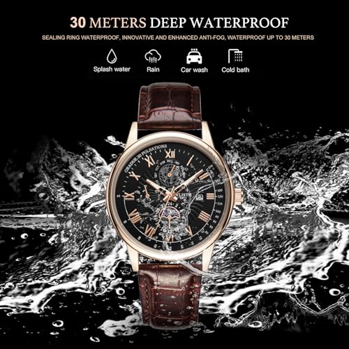 Image of Oligitdi Mens Watches Chronograph Quartz Date Calendar Stainless Steel Waterproof Luminous Business Wrist Watch (Brown)