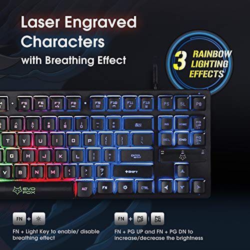Image of EvoFox Fireblade Gaming Wired Keyboard with LED Backlit, EvoFox Phantom Wired Gaming Mouse with 7 Programmable Macros Buttons and EvoFox Falcon X35 Non-Slip Rubber Base Gaming Mouse Pad