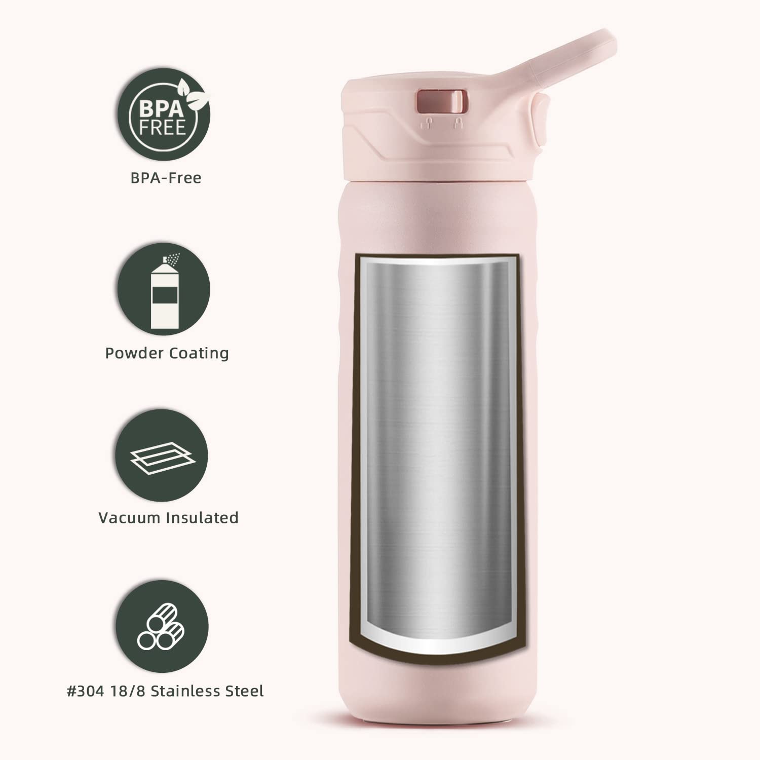 IDEUS Vacuum Insulated Water Bottle 710ml/24oz, Leak-Proof Stainless Steel Water Bottle, Double Wall Flask - Image 2