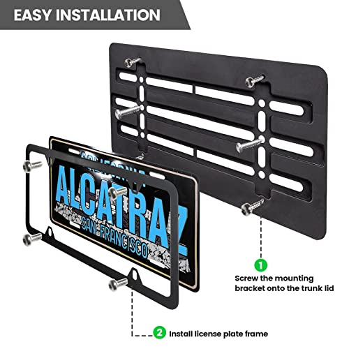 Red Wolf License Plate Bracket Holder W/License Plate Frame Universal Fit Vehicles Truck Mount Front Bumper Car Tag Lock Screws Caps Nuts Wrench Kit Black #TOP3