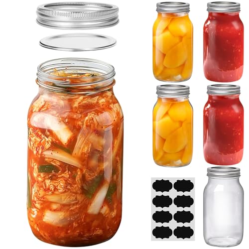 Image of ComSaf 24 oz Mason Jars Regular Mouth 6 Pcs, Large Canning Jars with Seal Bands, 24 oz Glass Jar with Lid for Jams, Sauces, Juice, Coffee, Pickling, Fruit, Dessert, Kitchen Storage