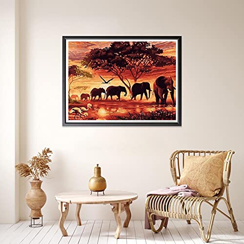 HIMBIU 5D Diamond Painting Kits Volledige Boor Olifant Zonsondergang, Dier Borduurwerk Schilderij Kits Met Diamant… - Image 5