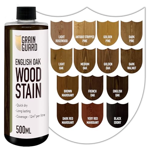 GRAIN GUARD English Oak Wood Stain 500ml Water Based Wood Stain for Furniture Doors & Cabinets Interior Wood Dye Low Odour Eco Friendly Non Toxic Quick Dry Easy Application