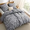 BEDSURE Bettwäsche 135x200 4teilig Baumwolle - Bettwäsche-Sets Grau Bettbezug 2er Set mit 2 Kissenbezüge 80x80 cm, ÖKO-TEX Wendebettwäsche Bedding Pflanzen Blumen Muster mit Reißverschluss