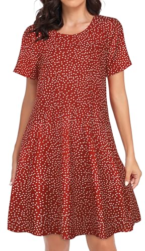 Image of Womens Summer Dresses Beach Casual Loose Tshirt Floral Short Sleeve Flowy Pockets Sundresses 2026