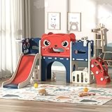 NYEEKOY 9-in-1 Toddler Slide and Climber Playset Freestanding Indoor Outdoor Kids Slide for Age 1-8, Backyard Playground with Basketball Hoop,Telescope,Storage Space
