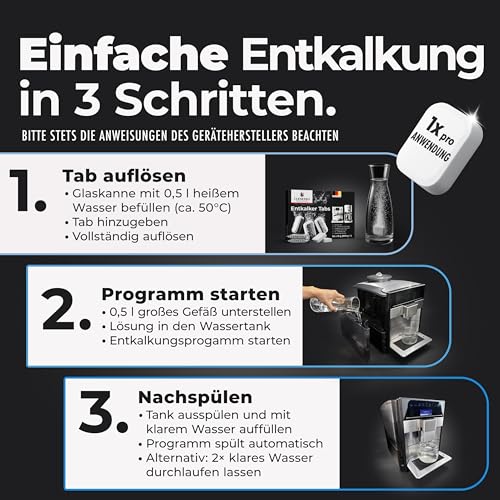 CLENESSO 3-in-1 Entkalker für Kaffeevollautomat & Kaffeemaschinen (50 Stück) – Entkalkungstabletten kompatibel mit Siemens eq Series, Jura, Krups, Delonghi, Philips, Miele uvm. - Beste Entkalkung