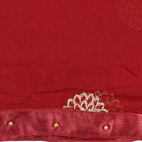 Image of YOUTHQUAKE Golden Floral Embroidery Work Chiffon Dupatta for Womens & Girls with Fancy Moti Lace