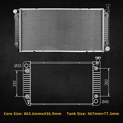 Image of DWVO 34 inch Radiator Compatible with Chevy GMC Suburban Yukon Tahoe Pickup Escalade C1500 C2500 C3500 K1500 K2500 K3500 5.0L 5.7L V8 A /T with Transmission & Engine Oil Cooler CU1693