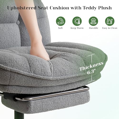 Image of DurayLoly Criss Cross Office Chair with Foot Rest, 6.3 inch Thick Cushioned Criss Cross Chair with Wheels, Height Adjustable Swivel Vanity Chair for All-Day Comfort (Grey)