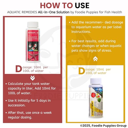 Image of Foodie Puppies Aquatic Remedies 2 in 1 Aquarium Medicine Combo - (Microlife + Stress Heal, 50ml Each) | Anti-Bacterial Effective Fish Skin Treatment for Fresh Water