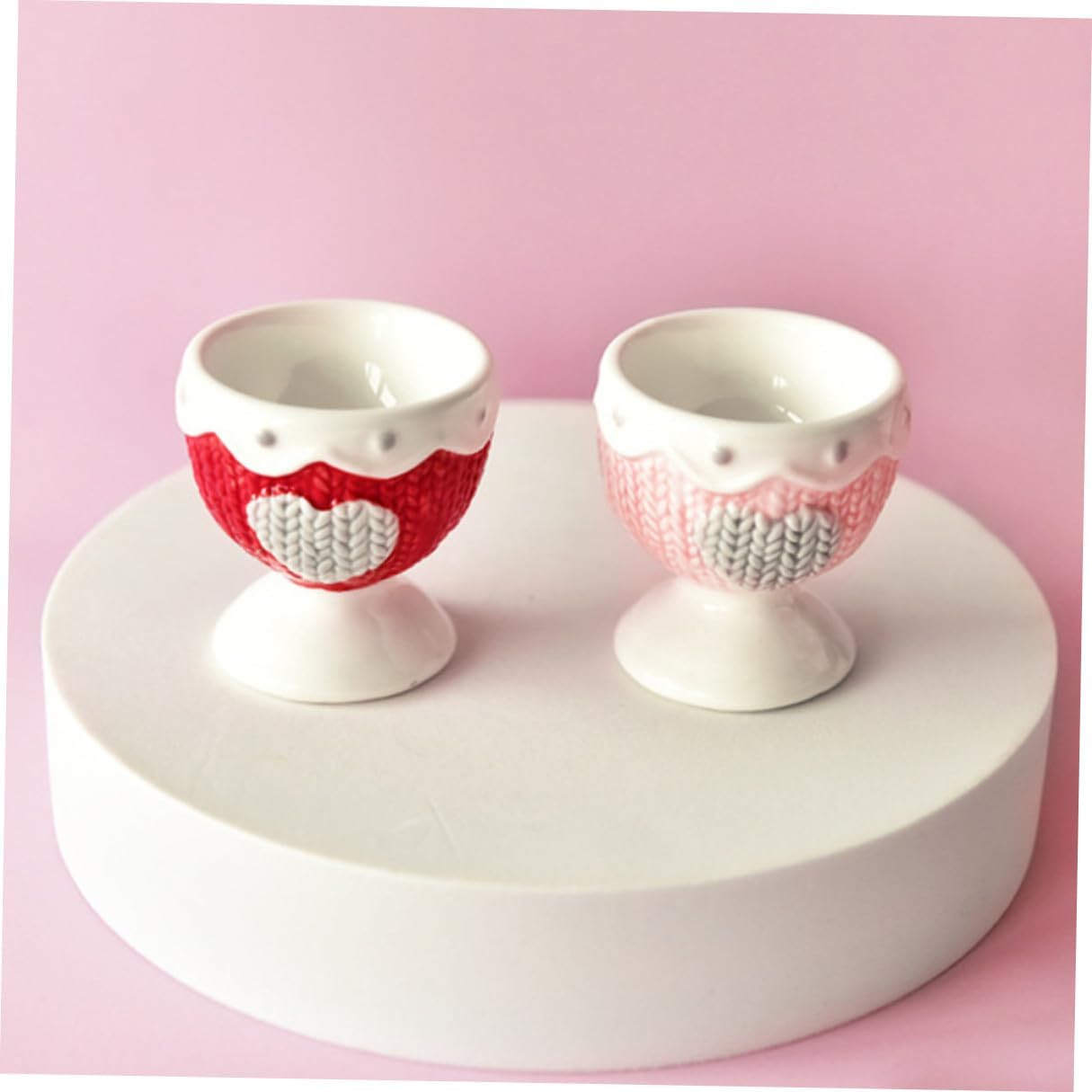 Ceramic Egg Holder Set 2pcs Breakfast Egg Cups Dining Table Kitchen Decor Red and Pink