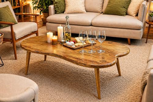 Image of Solid Wood Coffee Table with Antique Shape for Home Office Lounge | Solid Wooden Center Table for Living Room | Modern Center Tea End Table Wooden Sofa Table for Living Room in Finish