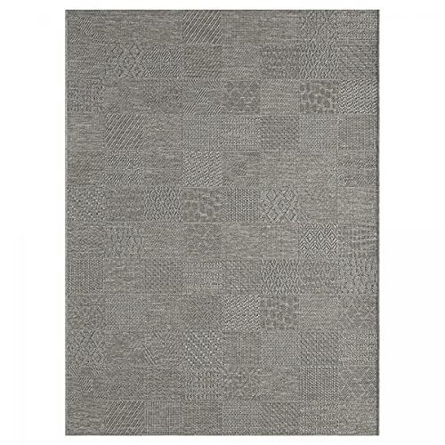 Alfombra exterior de 120 x 160 cm, diseño de Mexico EX gris hecha a mano, Öko-Tex® ideal para el pasillo