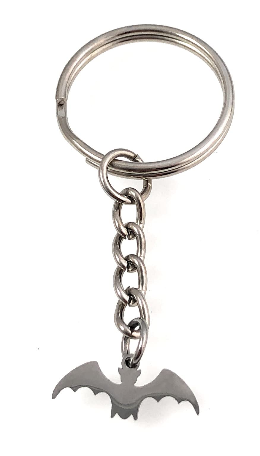 Bat Keyring Key Ring with Silver Tone Keychain and Stainless Steel Charm