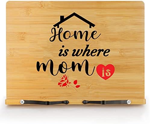Kitchen Mom Cookbook Holder,Ycoolle Bamboo Cookbook Stand Mom Recipe Book Holder Personalized Mother's Day Gift or Mom Birthday Gift for Cooking Recipe, Magazine, Laptop(6 Adjustable Height)