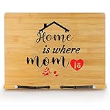 Kitchen Mom Cookbook Holder,Ycoolle Bamboo Cookbook Stand Mom Recipe Book Holder Personalized Mother