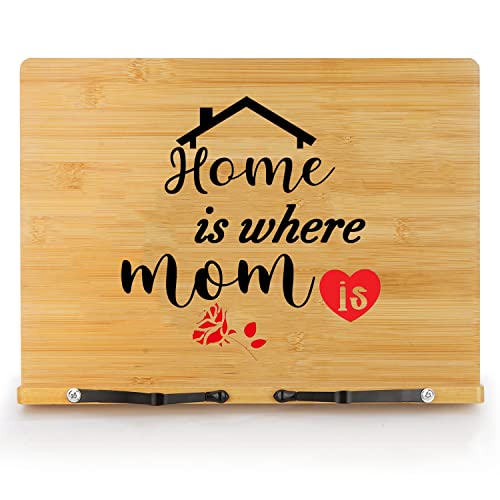 Kitchen Mom Cookbook Holder,Ycoolle Bamboo Cookbook Stand Mom Recipe Book Holder Personalized Mother's Day Gift Or Mom Birthday Gift For Cooking Recipe, Magazine, Laptop(6 Adjustable Height) #TOP1