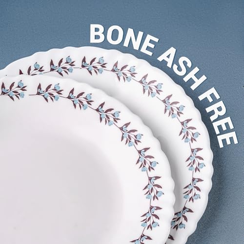 Image of Treo by Milton Opalware Aurelia Lavelle Dinner Set of 18 | Serving for 6 | Microwave & Dishwasher Safe | Bone-Ash Free | Tempered Toughness | Plates & Bowls | Crockery Set for Dining I Gift Set