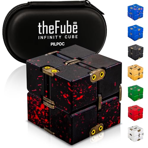 Product Image of the PILPOC theFube Infinity Cube Fidget Desk Toy - Aluminum Infinite Magic Cube with Case, Sturdy, Heavy, Relieve Stress and Anxiety, for ADD, ADHD, OCD (Black Red)