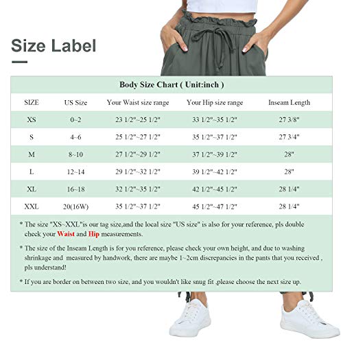 andy & natalie Women\'s Elastic Waist Cargo Drawstring Pants Paper Bag Pockets Ankle Tie Jogger Sweatpants Trouser Green