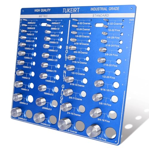 44 Nut and Bolt Thread Checker,Bolt Size and Thread Gauge,Bolt and Nut Identifier Gauge with Metric and Standard,Inch and Centimeter Double Scale (Blue)