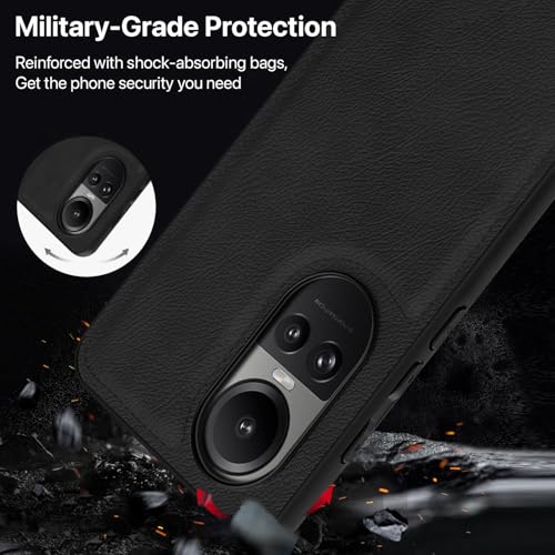 Image of Vaku Luxos Luxe Premium Leather Back Cover Case for Oppo Reno10 Pro 5G Soft Shockproof Protective TPU Phone Case Camera Screen Protector- Black