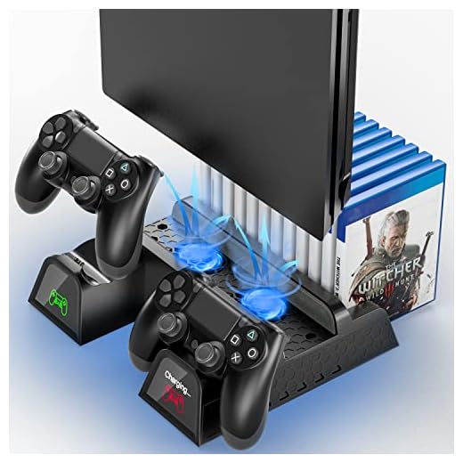 OIVO Cooling Fan Compatible with Regular PS4/ PS4 Pro/ PS4 Slim, Controller Charging Dock Station with Cooler Vertical Stand, Dual Controller Charger with LED Indicators and 12 Games Storage
