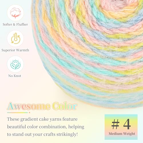Image of Aeelike Ombre Yarn for Crocheting, 2 PCS Colorful Gradient Yarn #4 Medium, Each 190g(6.7 oz) 400m(437.5 Yards) 71% Acrylic 29% Nynon, Soft Cake Crochet Yarns for Blanket, Scraves, Sweaters, Color B