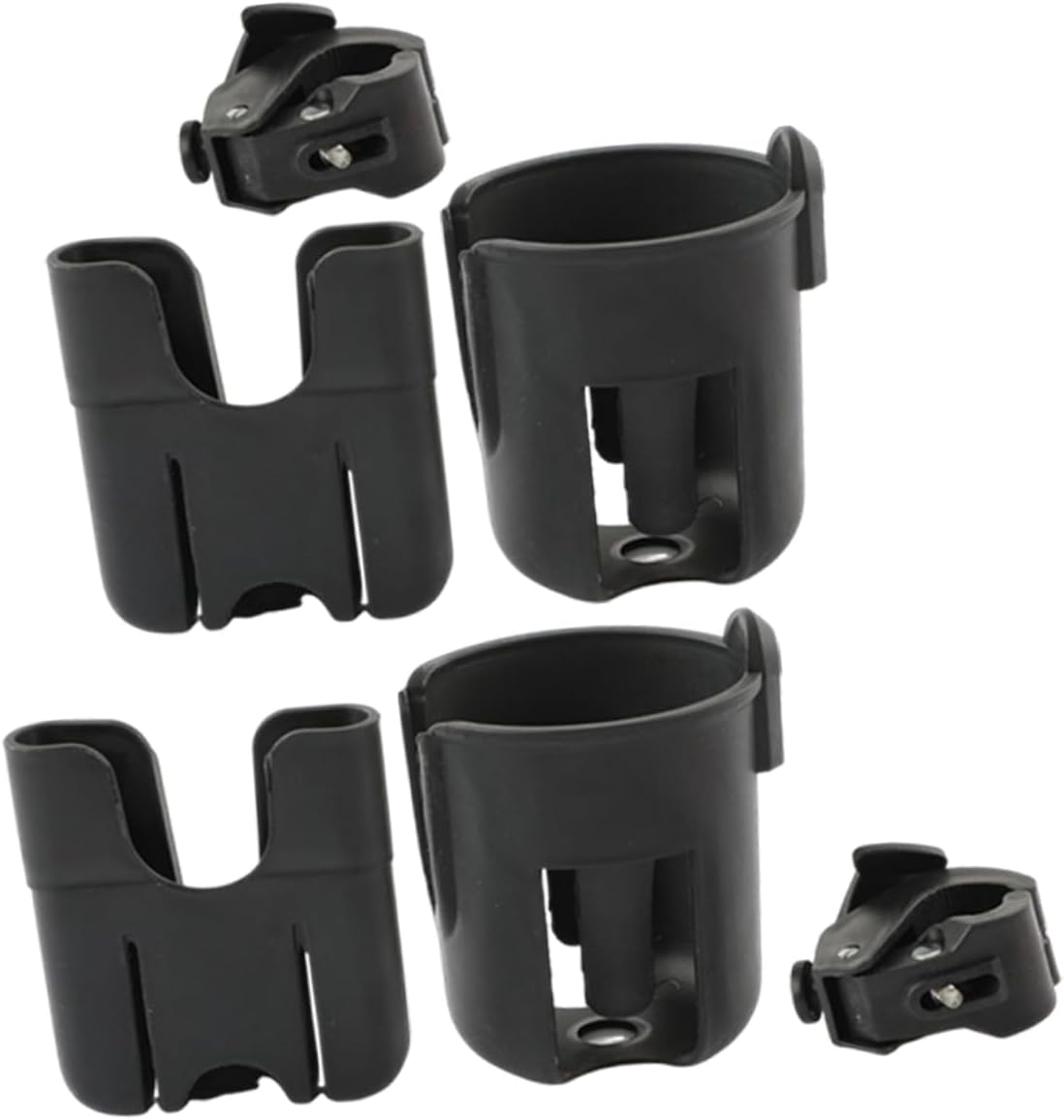 2pcs Stroller Cup Holder with Phone Holder Portable Bottle Rack Organizer for Walker Wheelchair Mobility Scooter Easy Attachment Black