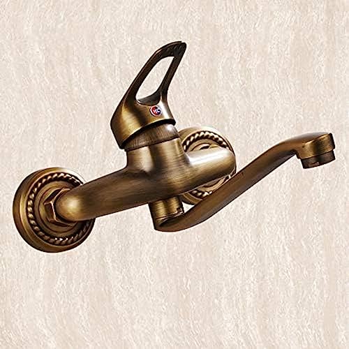 Robinet de lavabo mural en laiton antique YRYRYW avec mitigeur double commande