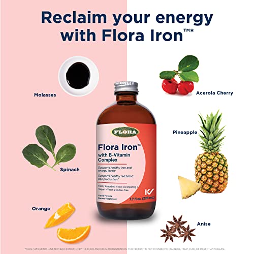 Flora 64741 Iron With B-Vitamin Complex - Helps Maintain Healthy Iron Levels - Non-Constipating, Highly Absorbable - Vitamin-B & Liquid Iron - Vegan Supplement - Yeast & Gluten Free thumb #3