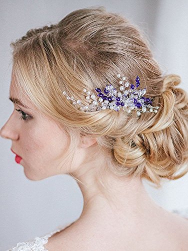Peine de cabello con cristales vintage azul para boda miniatura 1