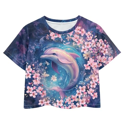 Image of Girls Crop Tops Cute Short Sleeve Shirts Fashion Tees for Kids Casual Crewneck Blouses Size 8-16 Years