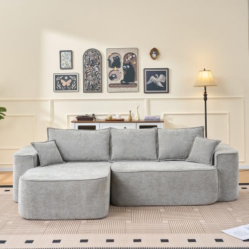 Canapé d'angle en forme de L avec méridienne - Sans montage - Assise basse XXL - Canapé modulaire - Boneless Cloud Couch en chenille - 262 cm - Gris