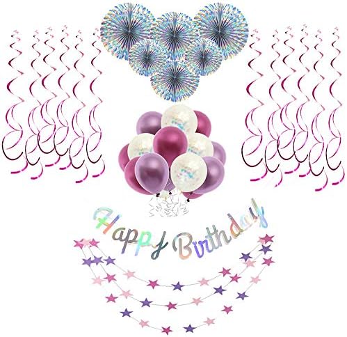 Birthday Decorations for Women Purple Balloons Birthday Party Supplies for Girls, Happy Birthday Banner for Party Decorations Suit for 16th 18th 20th 25th 30th 35th 40th 50th 60th 70th 80th